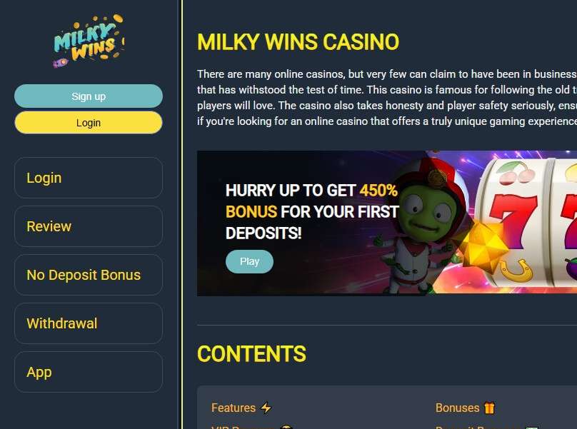 The mobile casino experience at Milky Wins Casino for players in the UK